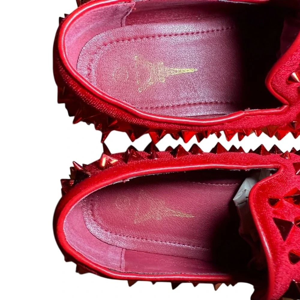 Unbranded Spiked Velvet Loafers Mens 6.5 Red Good Studded Punk Dress Shoes